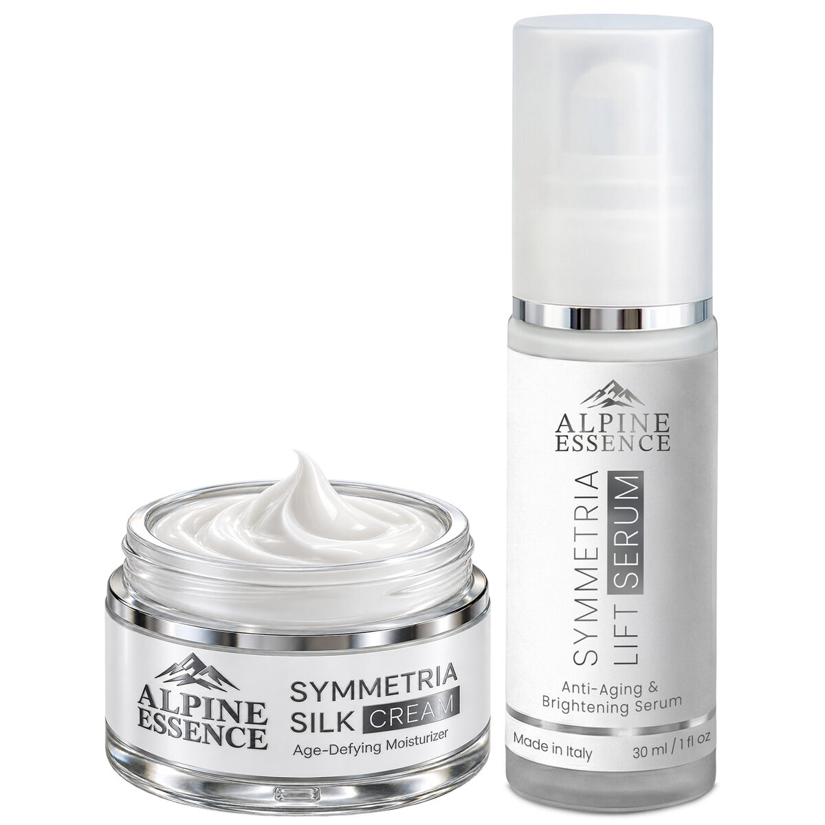 Alpine Essence Symmetria Anti-Aging Duo — Lift Serum and Silk Face Cream, made in Italy